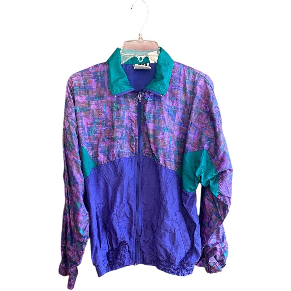 Active Wear Vintage purple green Nylon windbreaker Poly Cotton lining Sz M